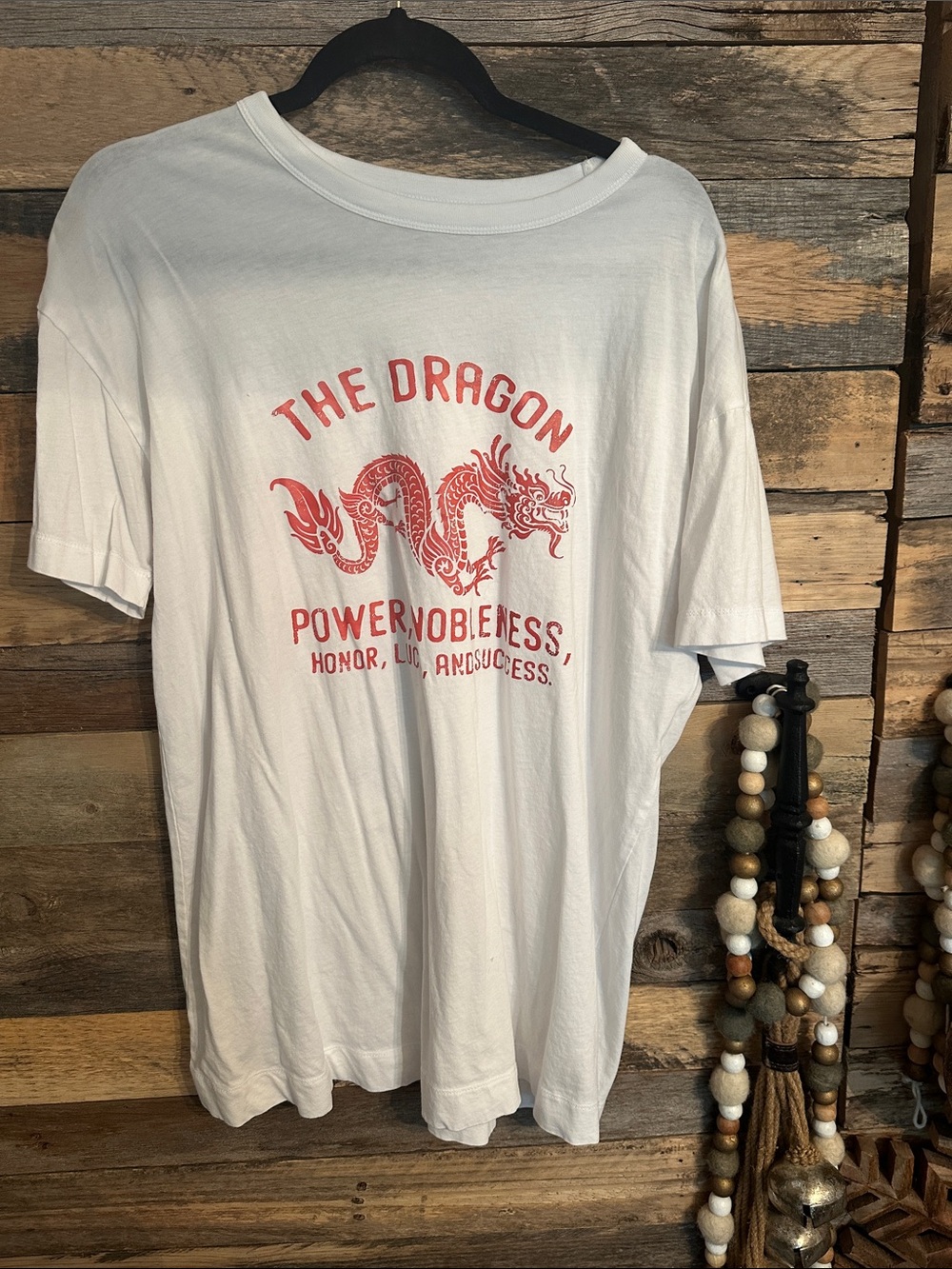 White 'The Dragon' Graphic Tee with Red Print - Men's Shirt